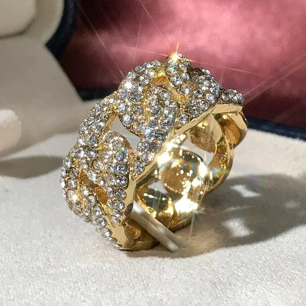 🌸Crystal Zircon Hip Hop Iced Out 18K Gold Plated Mens Diamond Ring, UNVN12381 - Picture 5 of 10